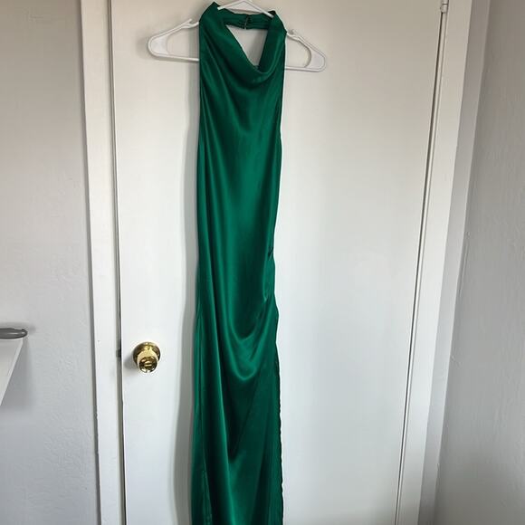 Amanda Uprichard x Revolve Samba Halter Gown Size Large NWT Dark Emerald Green - Picture 2 of 6